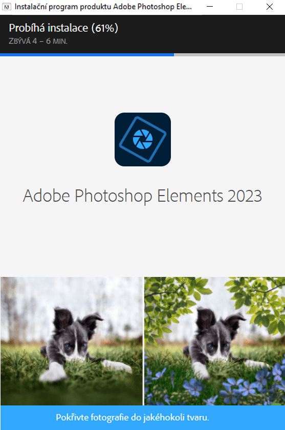 Adobe Photoshop Elements instalace - progress bar