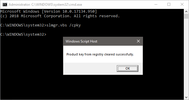 Windows klíč byl úspěšně odebrán z registru.